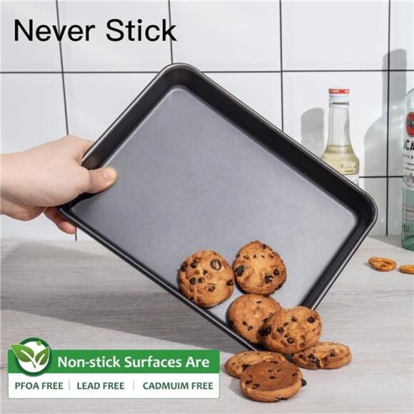 2 Pack 9.7X7.5" Toaster Oven Pans for Baking, 57% Thicker Nonstick 1/8 Cookie - Picture 5 of 7